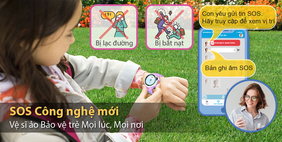 Đồng hồ định vị trẻ em myAlo (đồng hồ thông minh trẻ em) có nút liên lạc khẩn cấp SOS giúp trẻ dễ dàng gửi thông báo đồng thời cho bố, mẹ và người thân khi gặp nguy hiểm