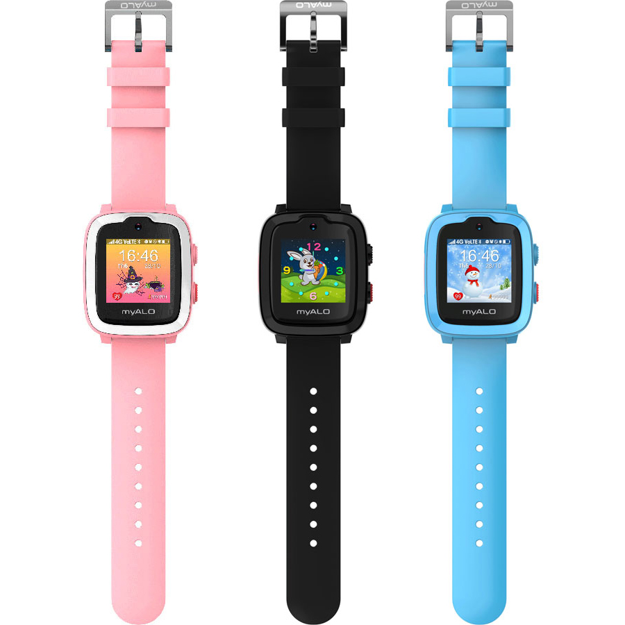 Đồng hồ thông minh trẻ em, đồng hồ định vị trẻ em myALO K74 có 3 màu Xanh, Hồng và Đen.