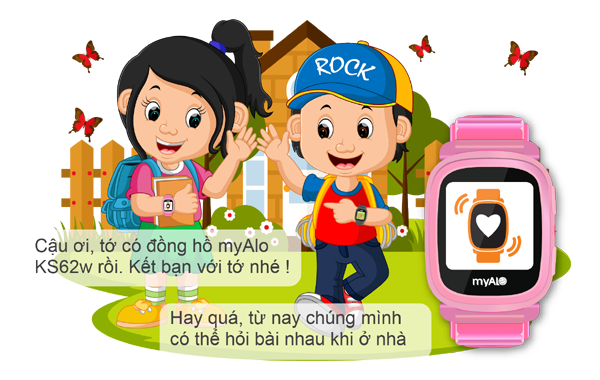 Đồng hồ định vị trẻ em myAlo KS62w (đồng hồ thông minh trẻ em) có chức năng kết bạn với đồng hồ cùng loại, giúp trẻ dễ dàng gọi điện và gửi tin nhắn thoại với bạn bè