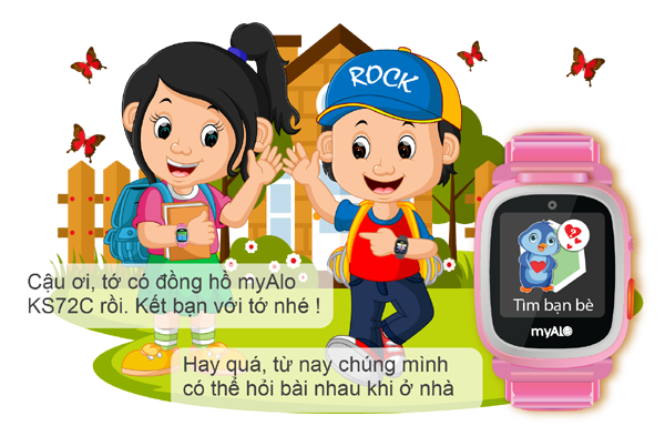 Đồng hồ định vị trẻ em myAlo KS72C (đồng hồ thông minh trẻ em) có chức năng kết bạn với đồng hồ cùng loại, giúp trẻ dễ dàng gọi điện và gửi tin nhắn thoại với bạn bè