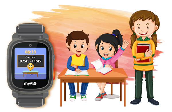 Đồng hồ định vị trẻ em myAlo KS72C (đồng hồ thông minh trẻ em) cho phép thiết lập đến 20 lịch "Bận học" trong tuần để cấm làm phiền trẻ trong giờ học.  Đồng hồ vẫn cho phép trẻ liên lạc với người thân bằng nút khẩn cấp SOS