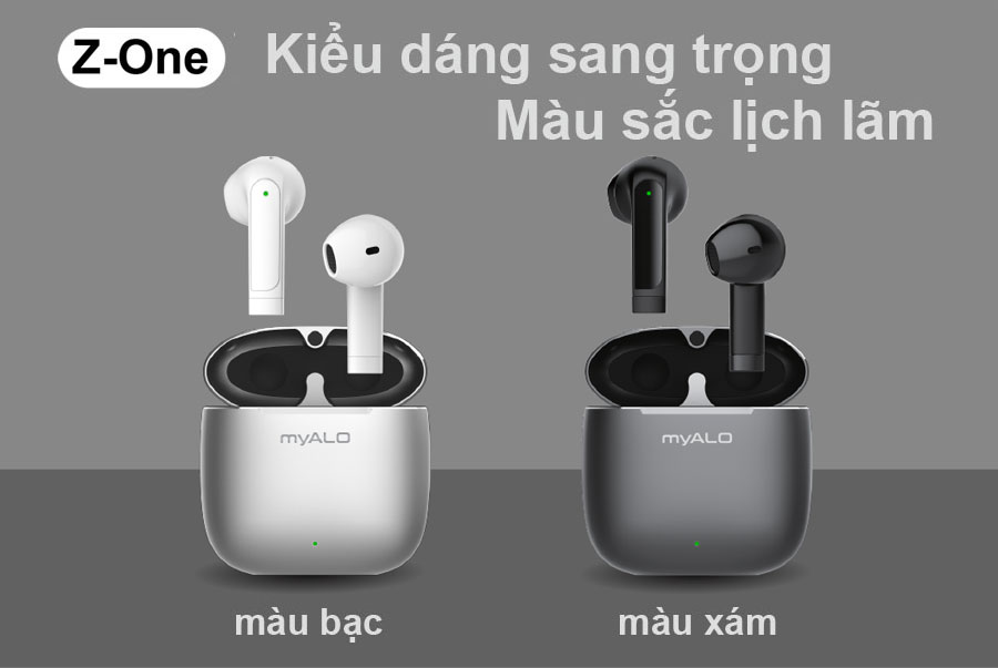 Tai nghe không dây myALO Z-One có thiết kế lịch lãm, sang trọng với 2 lựa chọn màu bạc và màu xám