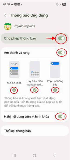 Cài đặt quyền cho ứng dụng myAlo myKids trên điện thoại SAMSUNG