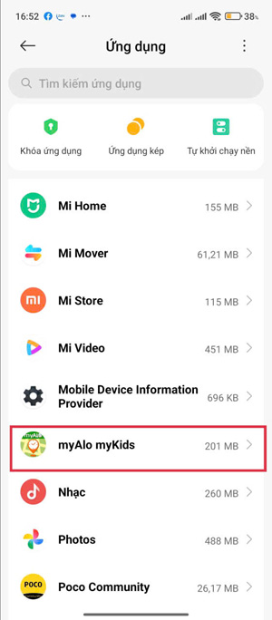 Cài đặt quyền cho ứng dụng myAlo myKids trên điện thoại Android