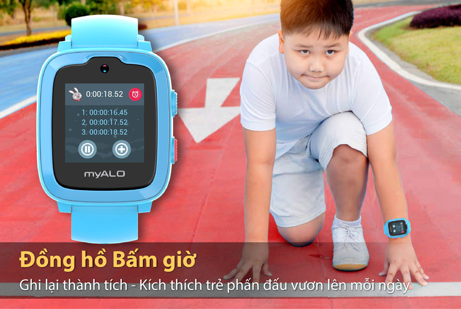 Đồng hồ thông minh trẻ em, đồng hồ định vị trẻ em myALO K74 tích hợp chức năng đồng hồ bấm giờ.