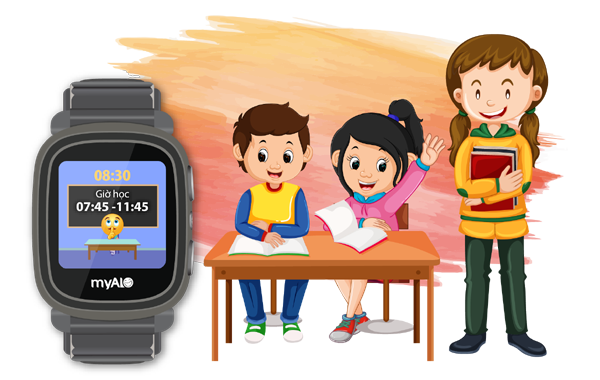 Đồng hồ định vị trẻ em myAlo KS62w (đồng hồ thông minh trẻ em) cho phép thiết lập đến 20 lịch "Bận học" trong tuần để cấm làm phiền trẻ trong giờ học.  Đồng hồ vẫn cho phép trẻ liên lạc với người thân bằng nút khẩn cấp SOS