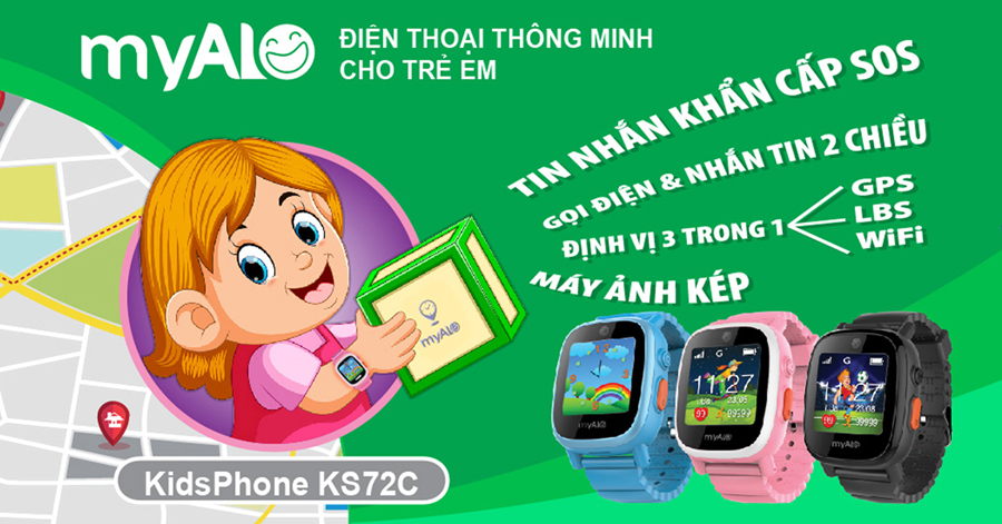 Đồng hồ định vị trẻ em myAlo KS72C (đồng hồ thông minh trẻ em) lắp SIM Viettel, Vinaphone, Mobifone để nghe gọi, nhắn tin, có nút khẩn cấp SOS, định vị GPS, chụp ảnh và cấm làm phiền trẻ trong giờ học.